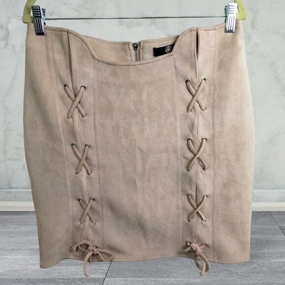 Missguided Dresses & Skirts - (SK03) Missguided Nude Faux Suede Lace Up Skirt Size 12